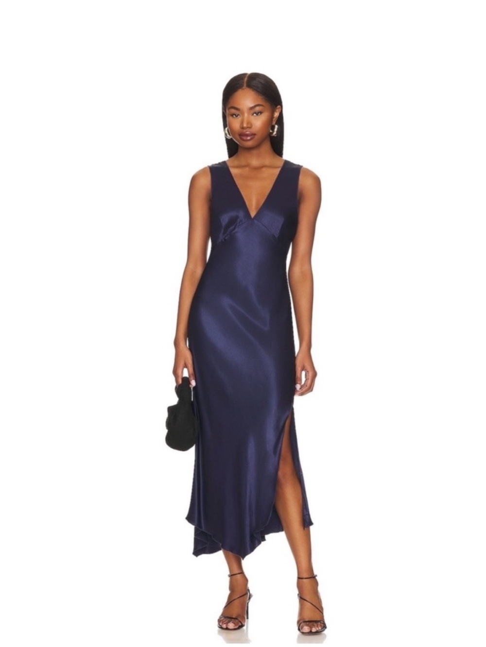 Rails Navy Satin V-Neck Slip Dress